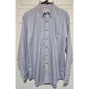 Brooks Brothers Shirt Mens Medium Blue Gold Striped Casual Button Up Long Sleeve